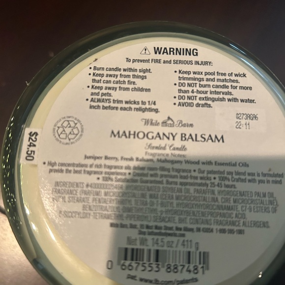 New White Barn Bath & Body Works Mahogany Balsam 3 Wick Candle - Picture 3 of 3